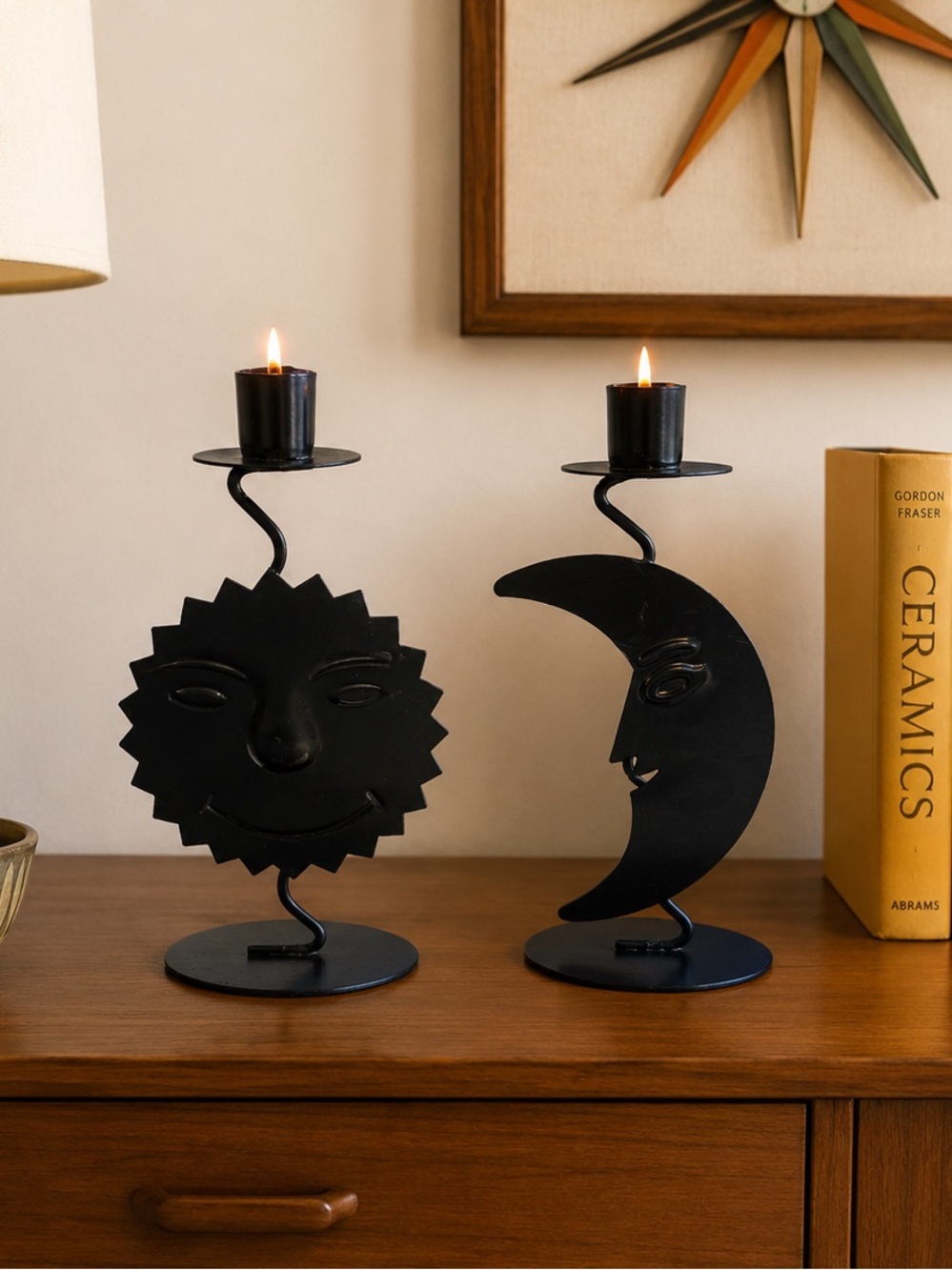 Vintage Celestial Sun & Moon Metal Candle Holders – Set of 2